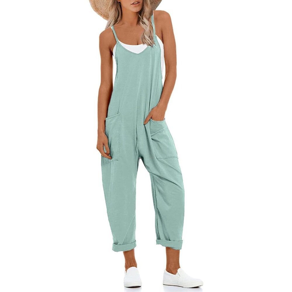 Lentta Women's Causal Jumpsuits V Neck Sleeveless Harem Overalls Stretchy